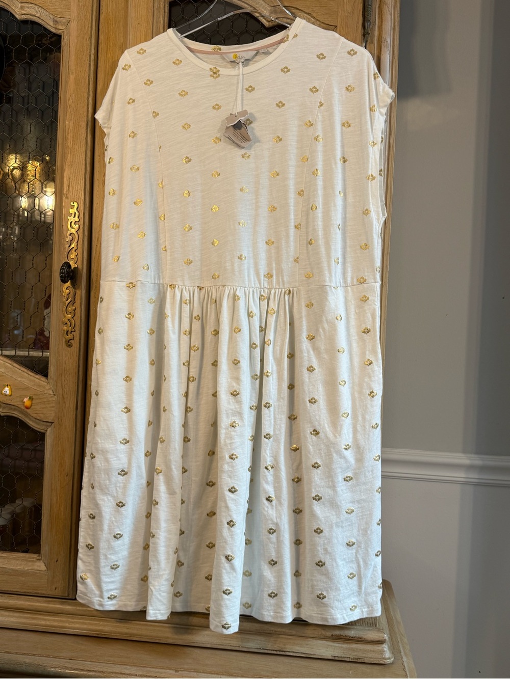 Boden Cream Top with Gold Motif Embroidery